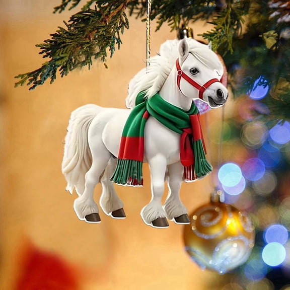 xaoyunyn Horse Christmas Ornament,Acrylic 2D Flat Christmas Tree Decorations,Outdoor Indoor Home Decor