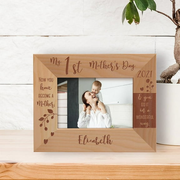 My 1st Mother's Day Personalized Wooden Frame-5" x 3 1/2" Brown Horizontal