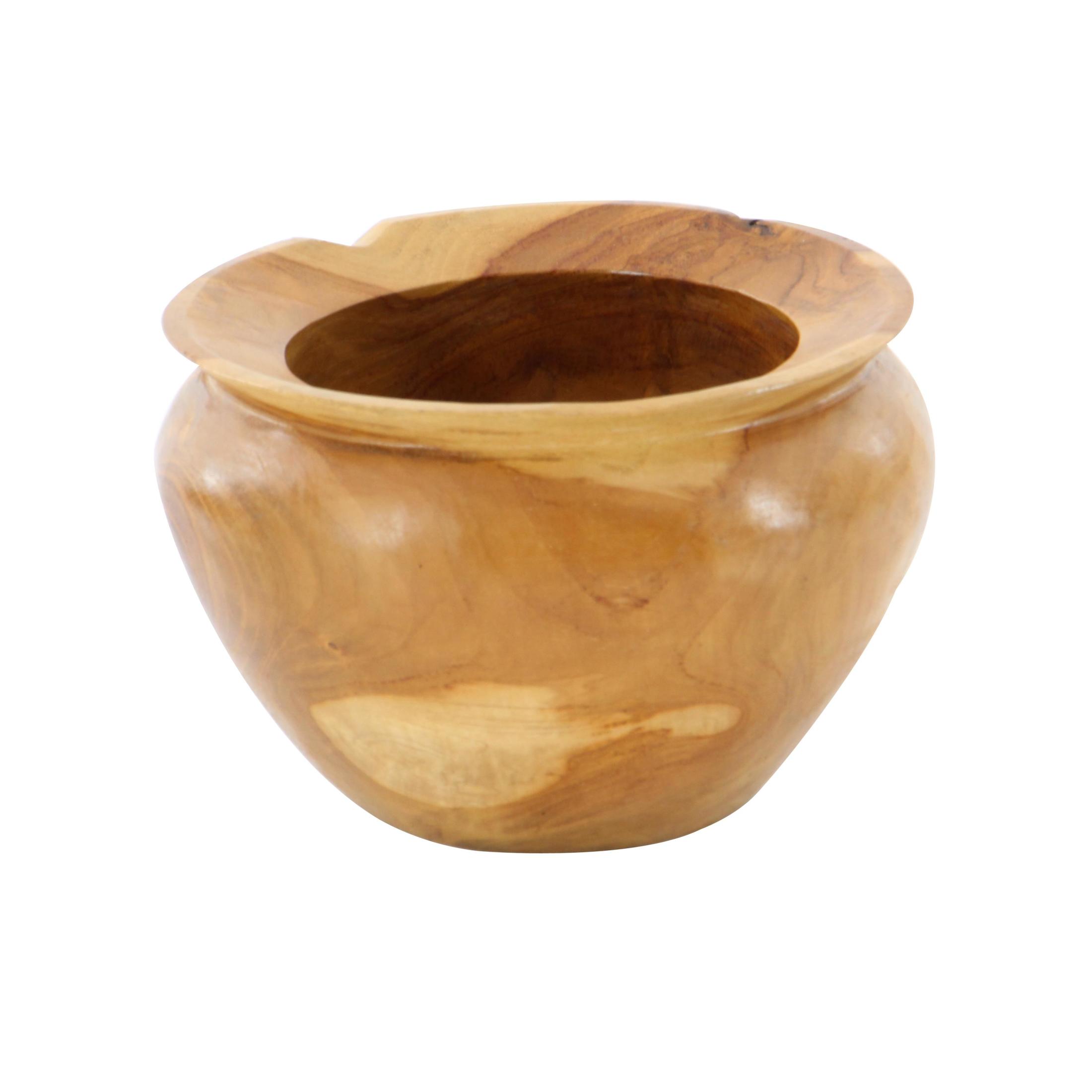 DecMode 9" Handmade Round Live Edge Free Form Brown Teak Wood Decorative Bowl
