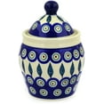 thumbnail image 3 of Polish Pottery 5¾-inch Jar with Lid (Peacock Leaves Theme) Hand Painted in Boleslawiec, Poland + Certificate of Authenticity, 3 of 6