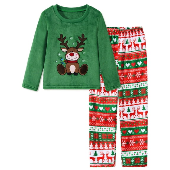 Aideaone Girls Christmas Fleece Pajamas Set Kids Soft Flannel Winter Pjs 2 Piece Size 7-14
