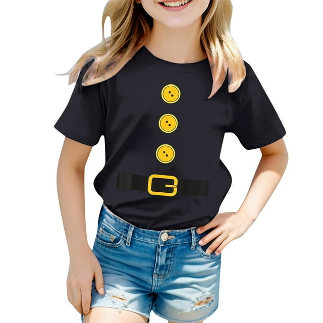 Chemises Filles Carnaval Enfants Couleur Imprimée Col Rond Manches Courtes T-Shirt Hauts Filles Noir 4 Ans-5 Ans
