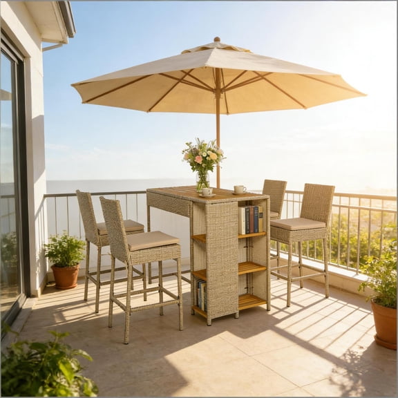 Miekor Furniture Garden Dialogue Furniture Set,Outdoor High Top Table and Chairs,5 Piece Wicker Outdoor Bar Set No.3806