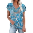 thumbnail image 1 of Camiseta de Manga Corta Suelta con Cuello en V Impresa, Blusa Casual para el Hogar Y el Uso Diario, 1 of 4