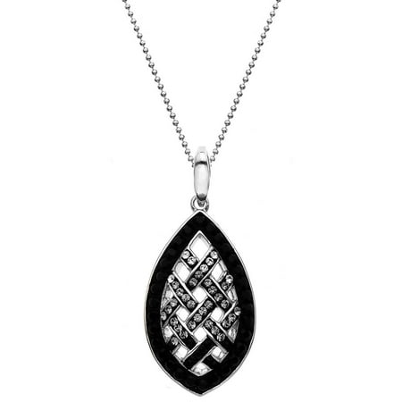5th & Main Rhodium-Plated Sterling Silver Elliptical Clear to Black Swarovski Weave with Black Pave Trim Crystal Pendant Necklace