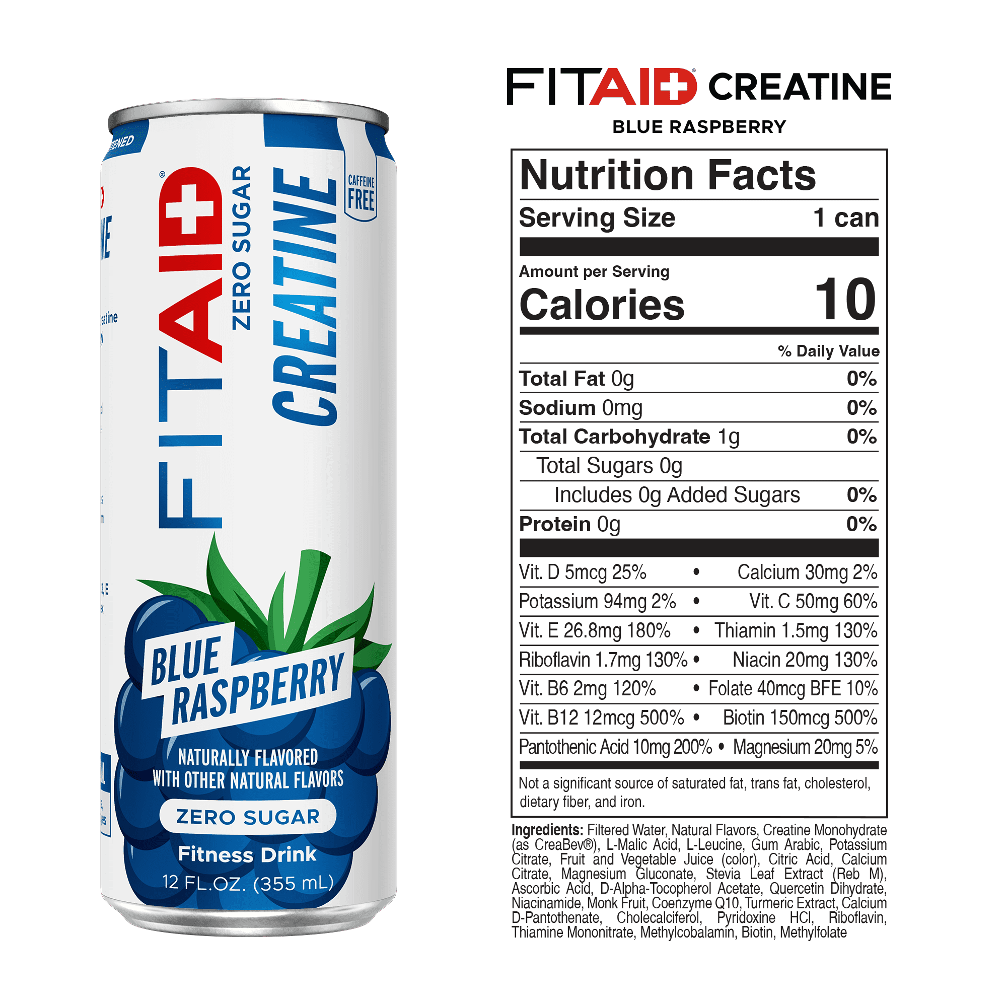 FITAID Creatine Zero Sugar Variety Pack, Encapsulated Creatine, Workout Recovery Drink, 24 Pack, 12 fl oz