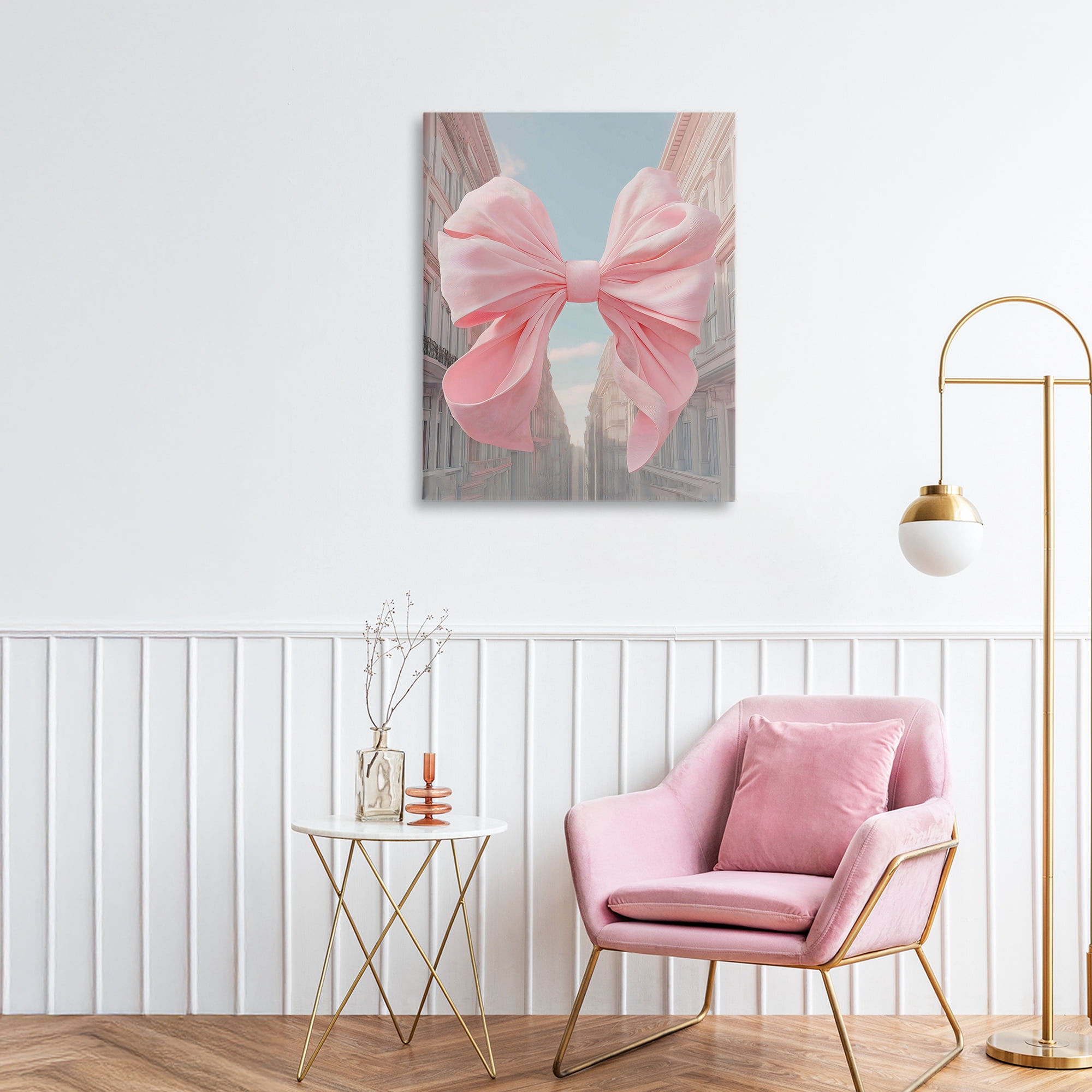 Stupell Industries Pink Bow over City Street Canvas Wall Art, design by The Prints Vibe