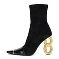thumbnail image 2 of FSJ Women Classic Square Closed Toe Ankle Boots Gold Metal Chain High Heel Cap Toe Side Zipper Mid Calf Short Booties Sexy Dress Shoes Size 16 Black, 2 of 4