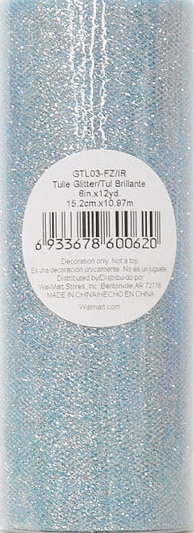 Fuzhou 6" 12Yd Light Blue Glitter Tulle, 100% Polyester by the bolt.