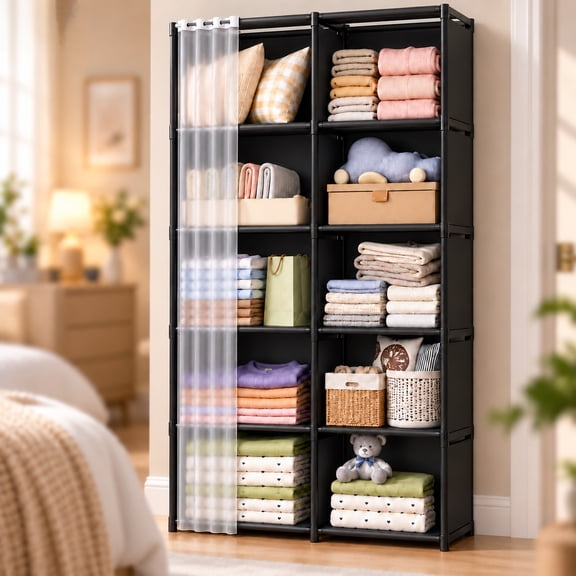 ShundaCat 6-Tier Metal Closet Organizer with Removable Shelves, Black