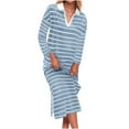 thumbnail image 1 of NJDVHB Économies d'Automne Hiver! Robes d'Automne pour Femmes, Robes de Vacances pour Femmes, Robe Longue à Manches Longues Rayée Col Rabattu Fente Latérale Décontractée Plage Maxi Robes, Bleu Clair, m, 1 of 4