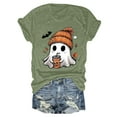 thumbnail image 5 of enyan Women Shirt Halloween Basic Tee Graphic Pumpkin Cute Ghost Graphic Tops Top Funny Tshirts for Women Light Green,S, 5 of 6