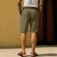 thumbnail image 4 of Men's High Waist Casual Business Shorts Pleated Front Cotton Linen Blend Summer Lightweight Breathable Rolled Cuff Shorts with Side Pockets Army Green S, 4 of 4