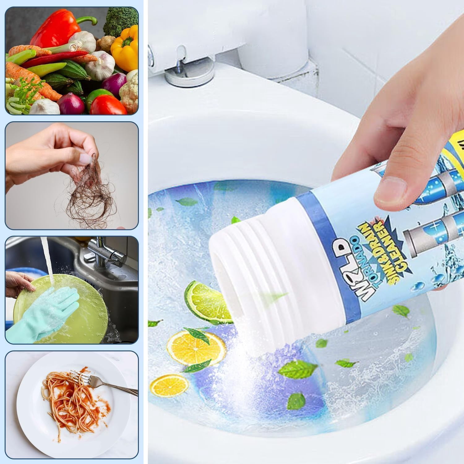 Sink & Drain Cleaner Powder, Heavy Duty Pipe Clog Remover for Toilet & Kitchen, Safe Non-Corrosive Foaming Agent,（2-4 Pack）