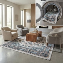 SAFAVIEH Bayside Keila Oriental Polyester Machine Washable Area Rug, Blue/Gray, 4' x 6'