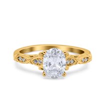 Yellow Tone, Simulated Cubic Zirconia Size-8 Art Deco Oval Wedding Engagement Ring 925 Sterling Silver
