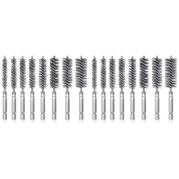 16Pcs Wire Brush Drill Bit Set with 1/4 Inch Hexagon Shank Steel Wire Twisting Brush,Suitable for Drilling Percussion A