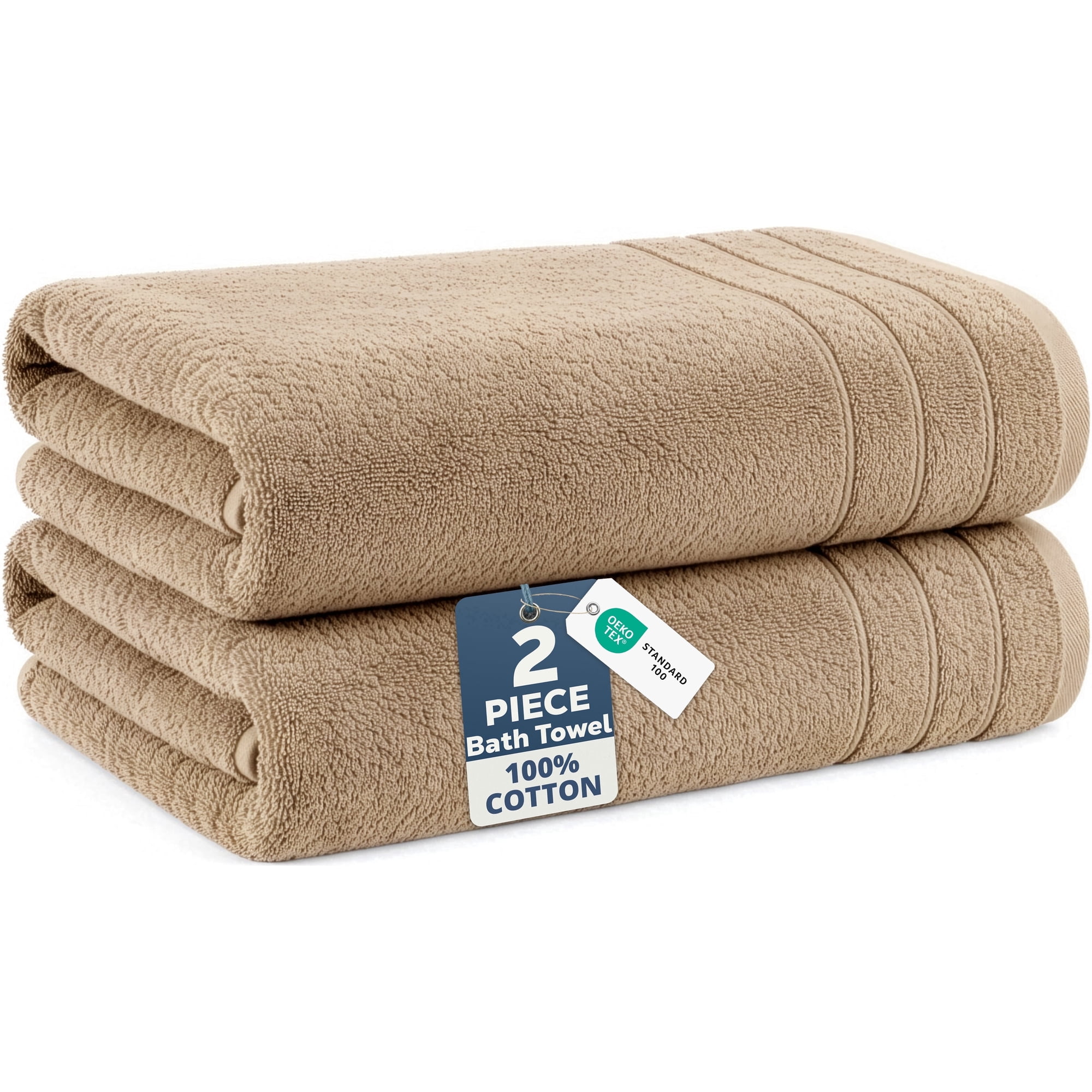 Casa Platino Bath Towels Set of 2 - Quick Dry, Extra Soft Absorbent Towels for Bathroom, Spa & Gym Use - Perfect for Daily Comfort - Beige