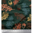 thumbnail image 1 of Soimoi Green Heavy Satin Fabric Oaknut & Oak Leaves Printed Fabric 1 Yard 54 Inch Wide, 1 of 3