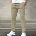 thumbnail image 5 of Men's Stretch High Multi Pockets Durable Pants Men Comfy Lightweight Drawsting Work Hiking Elastic Waist Stretch Comfy Work Dress Pants Beige L, 5 of 5