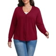 thumbnail image 3 of Cueply Plus Size Cardigan for Women Open Front Button V-Neck Long Sleeve Ribbed Wave Edges Lightweight Sweaters, 3 of 9