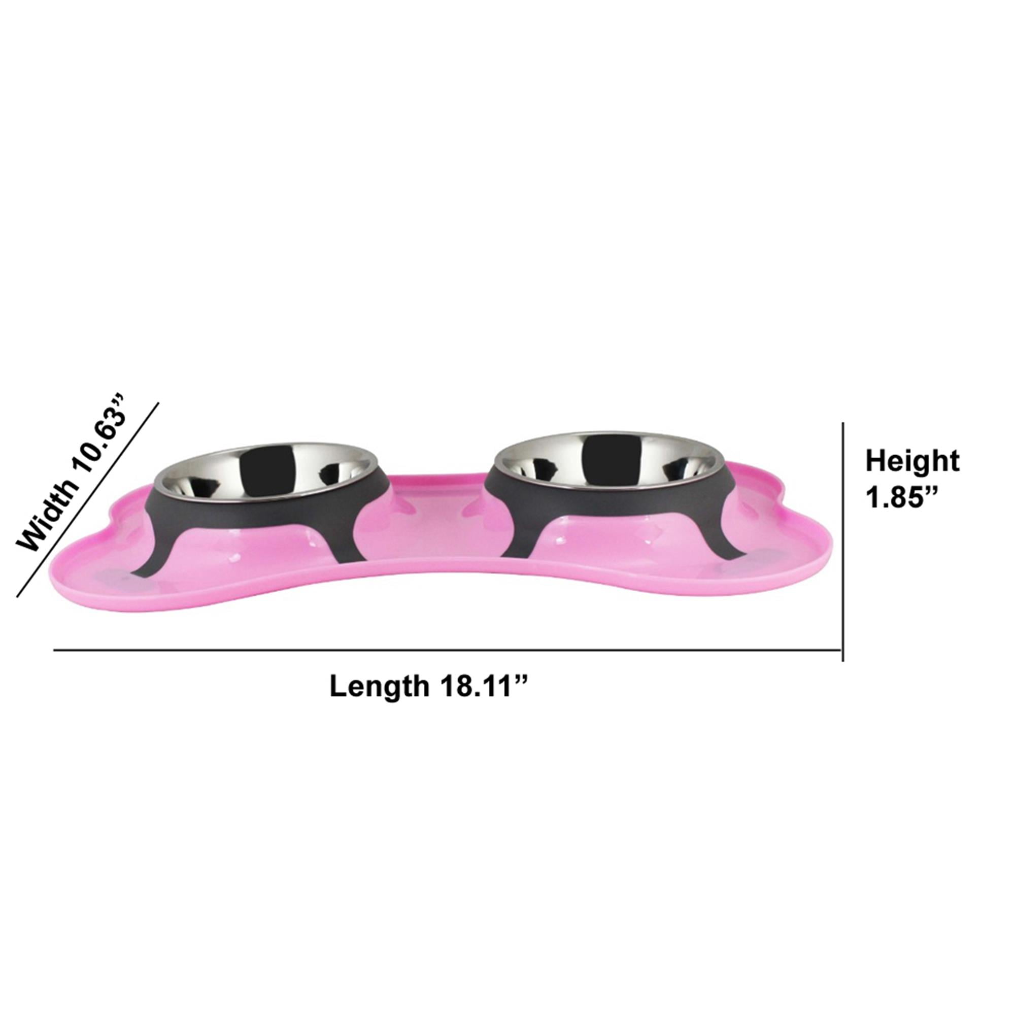 Pefilos 13.5 oz Bone Shaped Plastic Pet Double Diner with 2 Stainless Steel Dog Bowls for Feeding Small Medium Dogs Cats Puppies, Pink Pefilos 13.5 oz Bone Shaped Plastic Pet Double Diner with 2 Stainless Steel Dog Bowls for Feeding Small Medium Dogs Cats Puppies, Pink