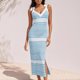 thumbnail image 1 of WILLBEST Vestidos de Lino para Mujer, Vestido de Verano Sexy con Escote En V, Lazo En Los Hombros, Tejido A Rayas, Abertura Lateral, sin Mangas, Vestidos de Tirantes Mediana​​, 1 of 4