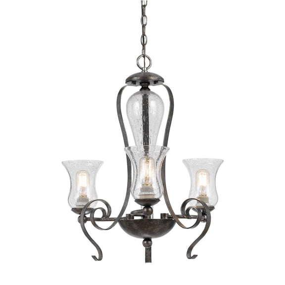 Cal Lighting 25" Tall Metal Chandelier in Eternity Finish-Color:Eternity,Finish:Eternity,Material:Glass,Shape:Round,Wattage:60WX3