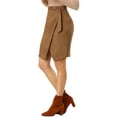 thumbnail image 4 of INSPIRE CHIC Women's A-Line Front Slit Knee Length Wrap Faux Suede Skirt XS Brown, 4 of 7