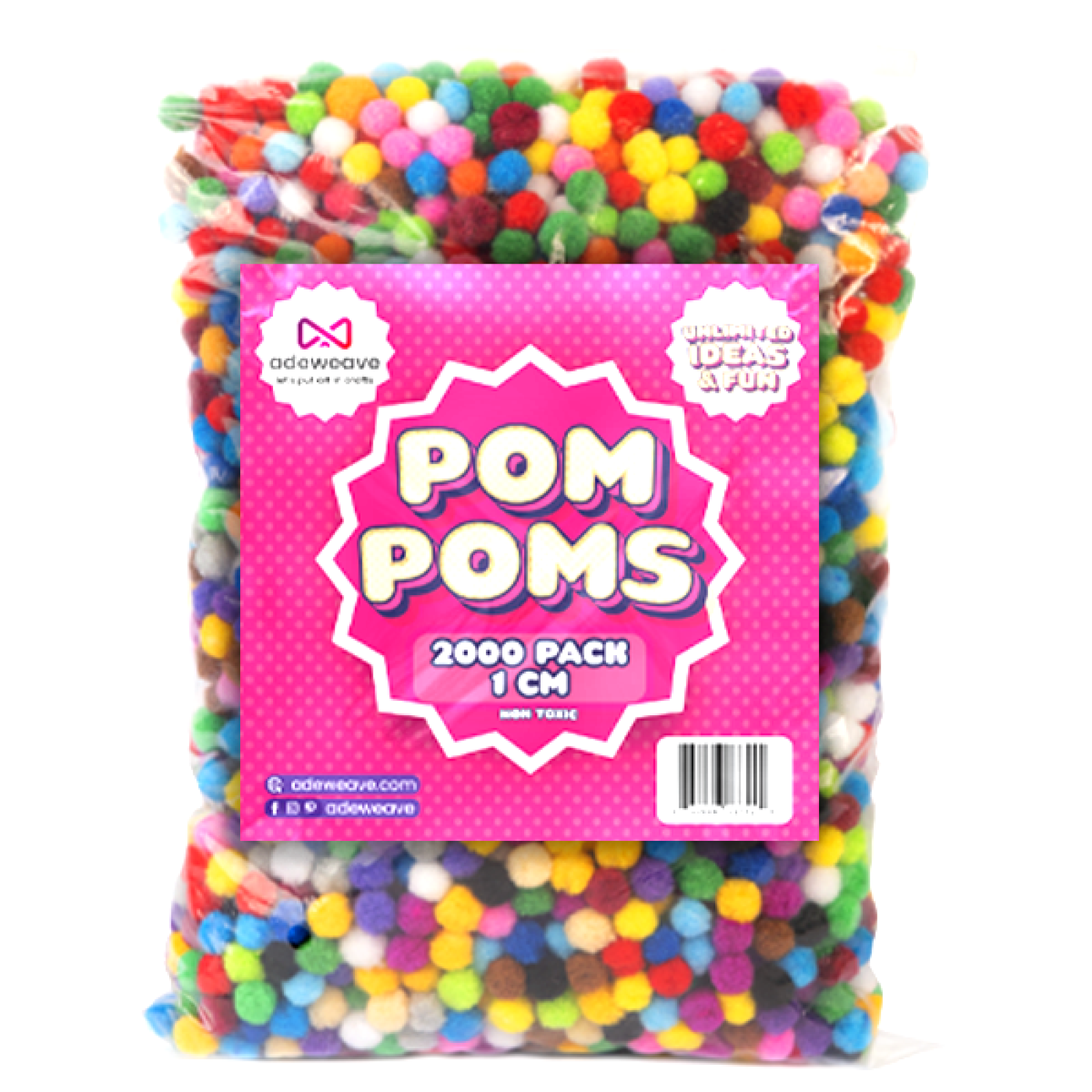 Adeweave 1500 1CM Pom Poms - Multicolor Pompoms for Crafts in
