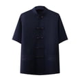 thumbnail image 2 of Fengqque Men's Loose and Comfortable Short Sleeve Stand Up Collar Fashion Summer Solid Color Casual Top Navy XL(XL), 2 of 3