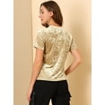 thumbnail image 5 of DARING DIVA Women's Velvet Blouse Tops Crew Neck Short Sleeve T-Shirt XX-Large Light Beige, 5 of 6