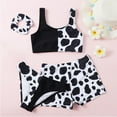 thumbnail image 2 of Fesfesfes Girls Swimsuit 3 Piece Bathing Suits Cow Print Bikini Tankini Set Beach Swimwear with Shorts Bikini Swimwear for 6-13 Years(Black,10-11Years), 2 of 5