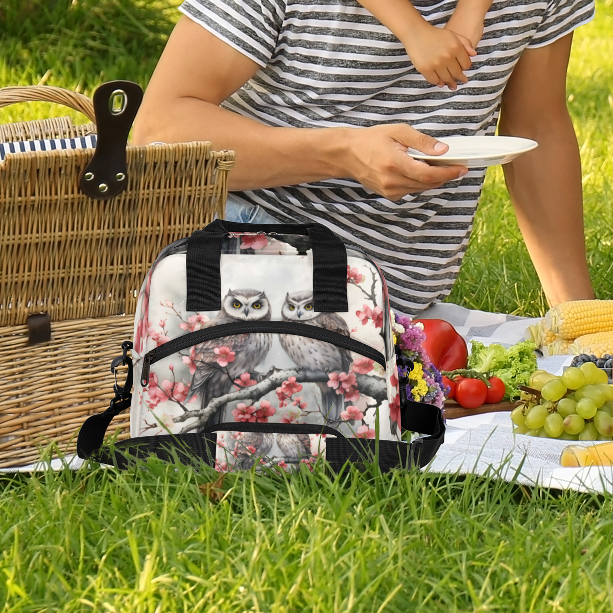 Herdesigns Vintage Birds Insulated Lunch Bag for Women Men Adults Large Reusable Lunch Box Owl Leakproof Cooler Tote Bags with Adjustable Shoulder Strap