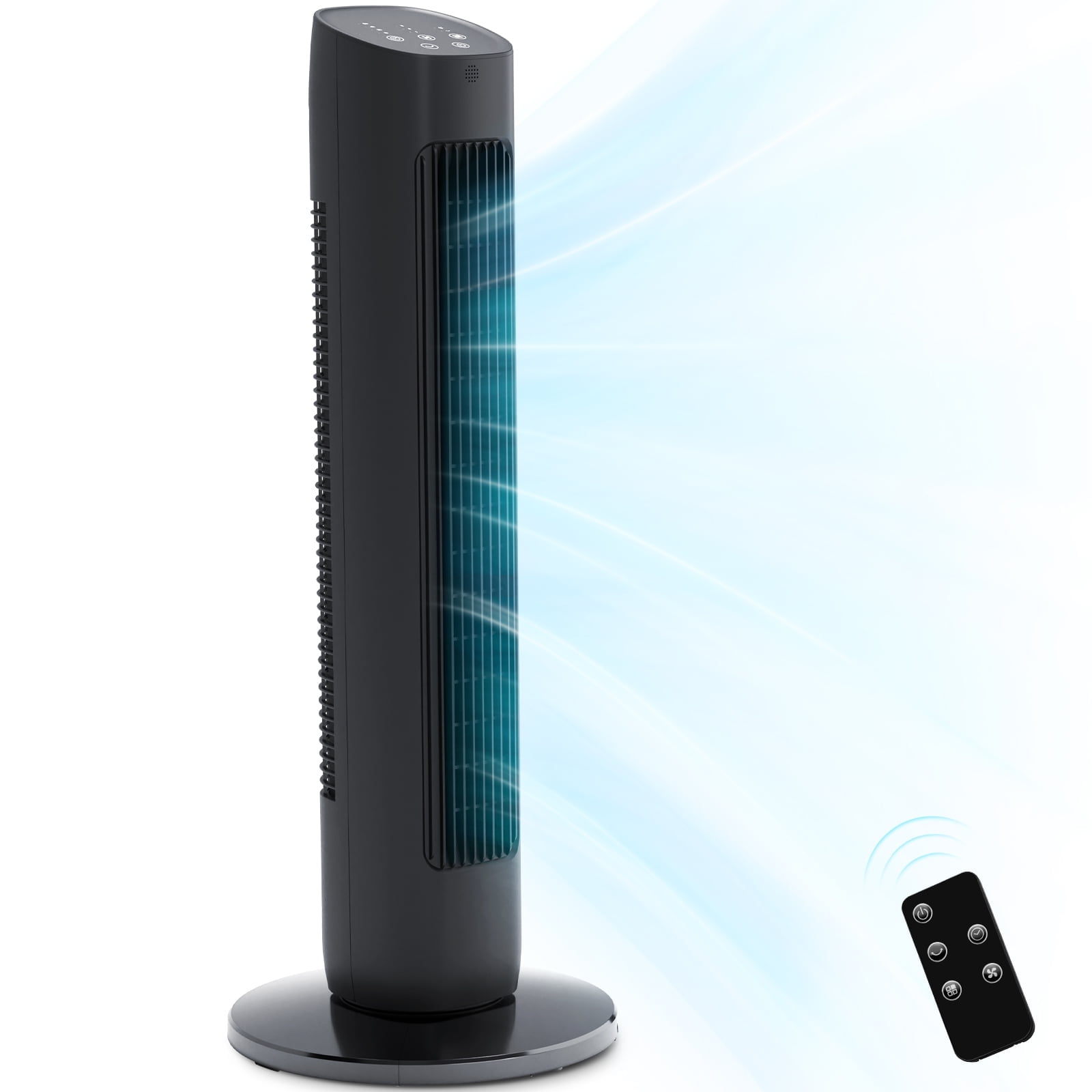 KISSAIR 31" Bladeless Tower Fan with Remote, 3 Speeds, 2 Modes, 85° Oscillation, 15H Timer, LED Display, Quiet Cooling Fan for Bedroom & Office, Black
