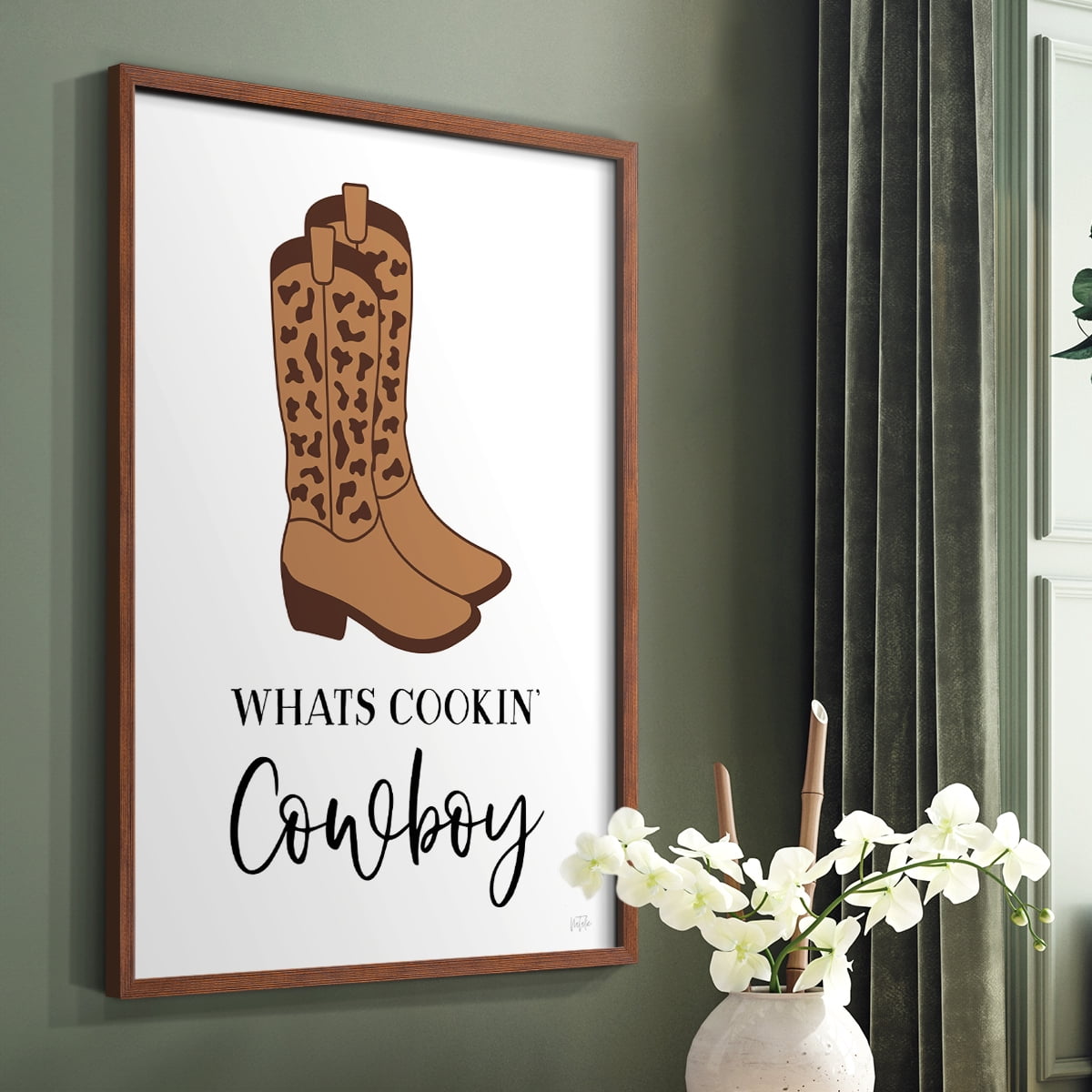 What's Cookin' Cowboy Framed Print in Brown Solid Wood 11 x 14 Framed Print