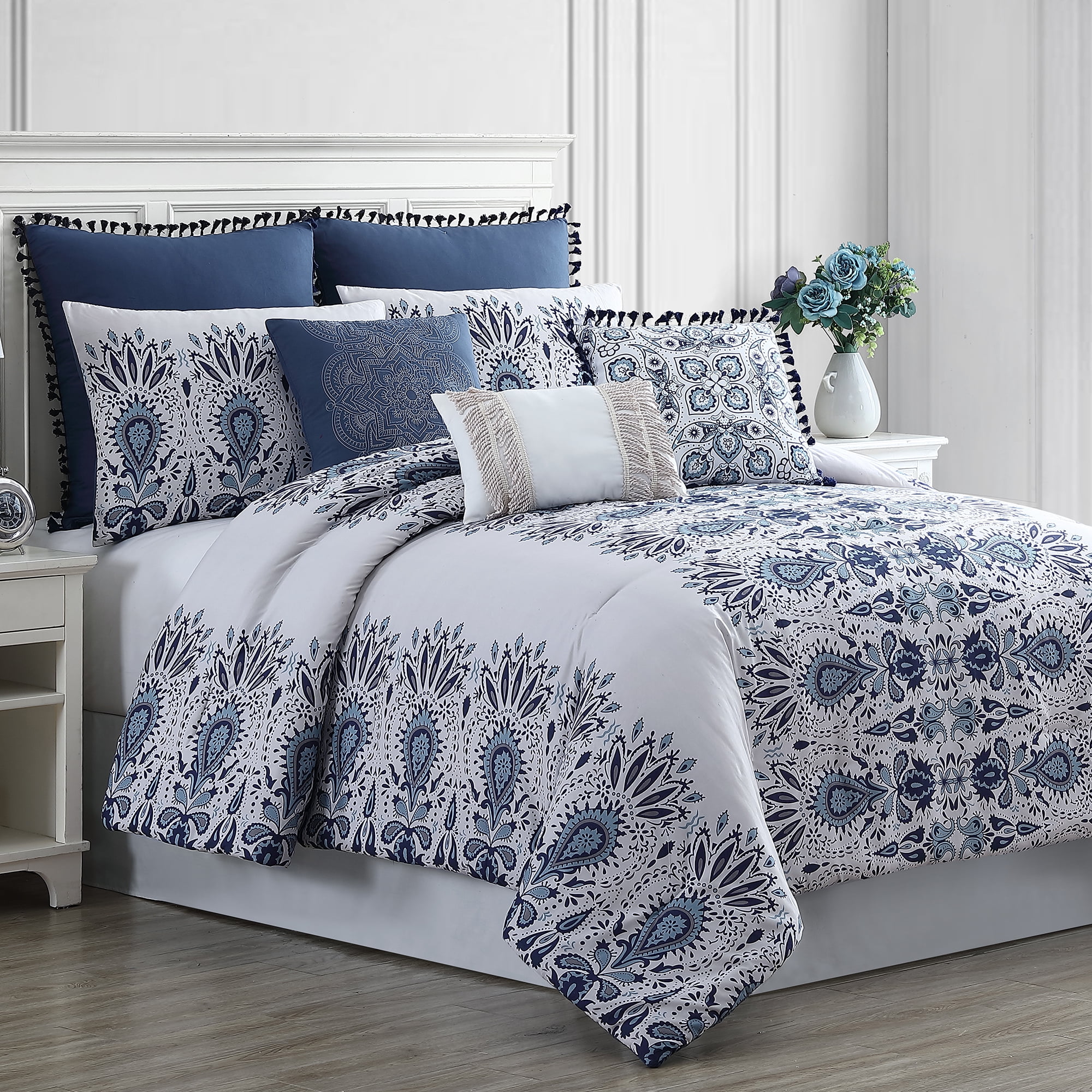 Pacific Coast Textiles 8 Piece Embellished Reversible Comforter Set ...