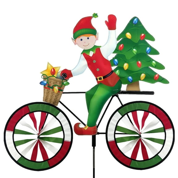 Christmas Tree Elf Bicycle Wind Spinner 30"