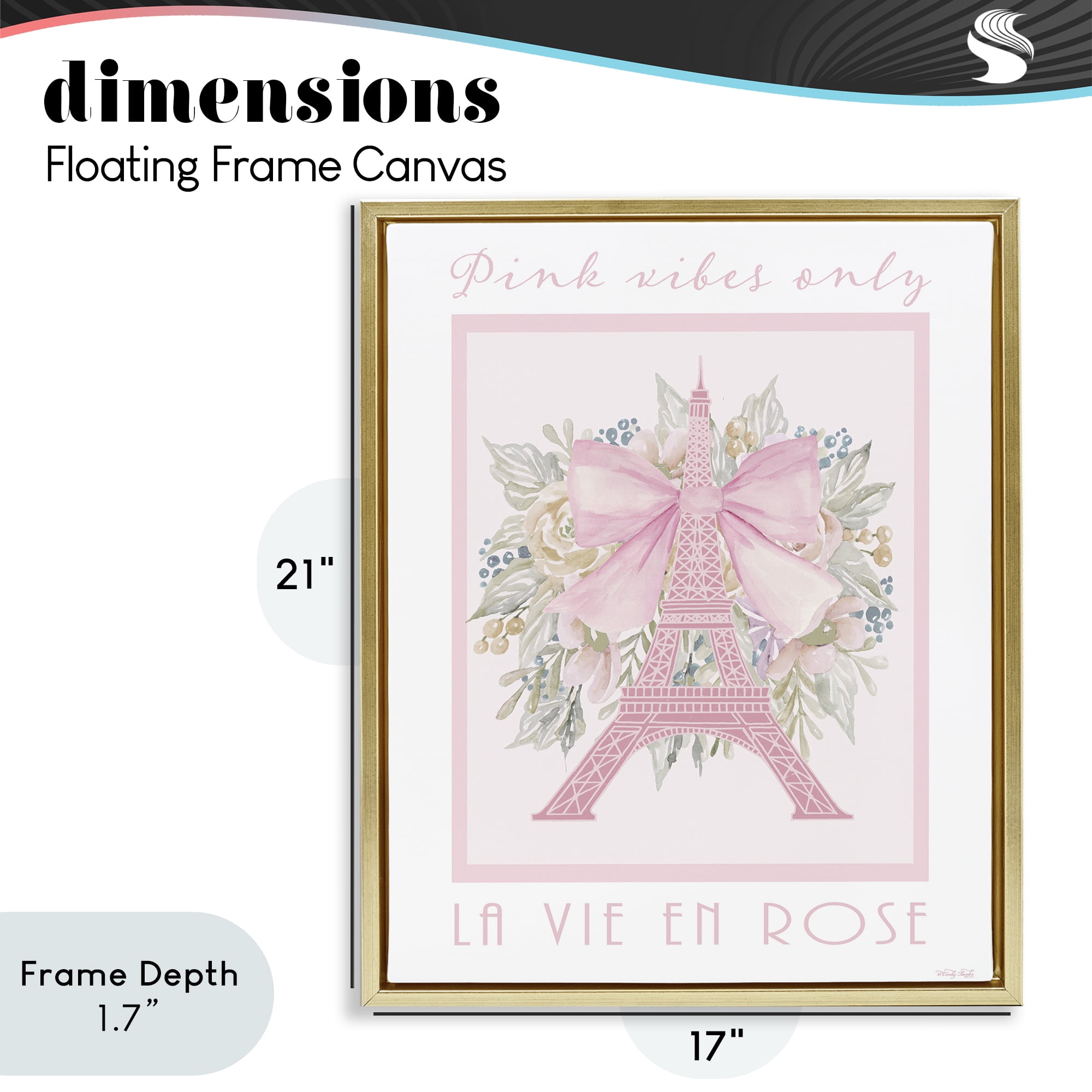Stupell Industries Pink Vibes Only Paris Gold Framed Floater Canvas Wall Art, design by Cindy Jacobs