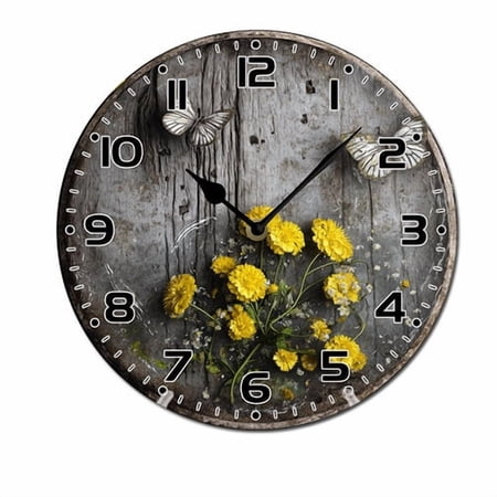 ZXCXRQFa Silent Clocks Rutic Daisy Butterfly Wall Clock Art Hanging Clocks Silent Non-Ticking Desk Clock Battery Operated Round Home Style Numeral Decorative Wall Clocks