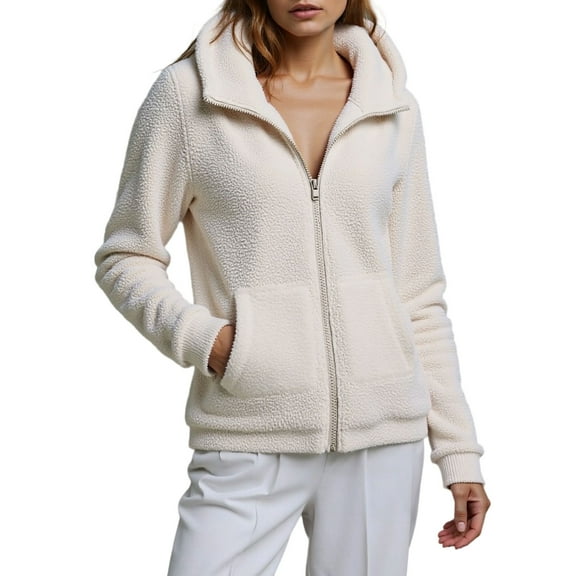 Winter Warm Women Fleece Hooded Sweatshirt Lightweight Full Zip Long Sleeve Fuzzy Jackets with Large Front Pockets