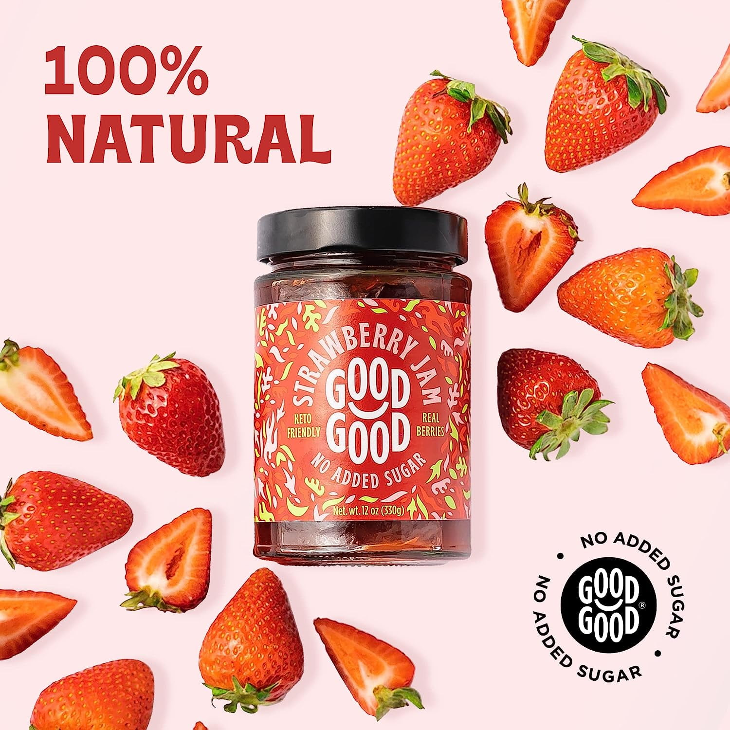 Pack of 6, Good Good Strawberry Jam, 12 oz