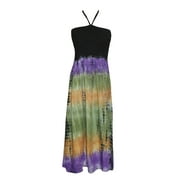 Mogul Womens Beach Dress Halter Neck Tie Dye Colorful Maxi Dresses