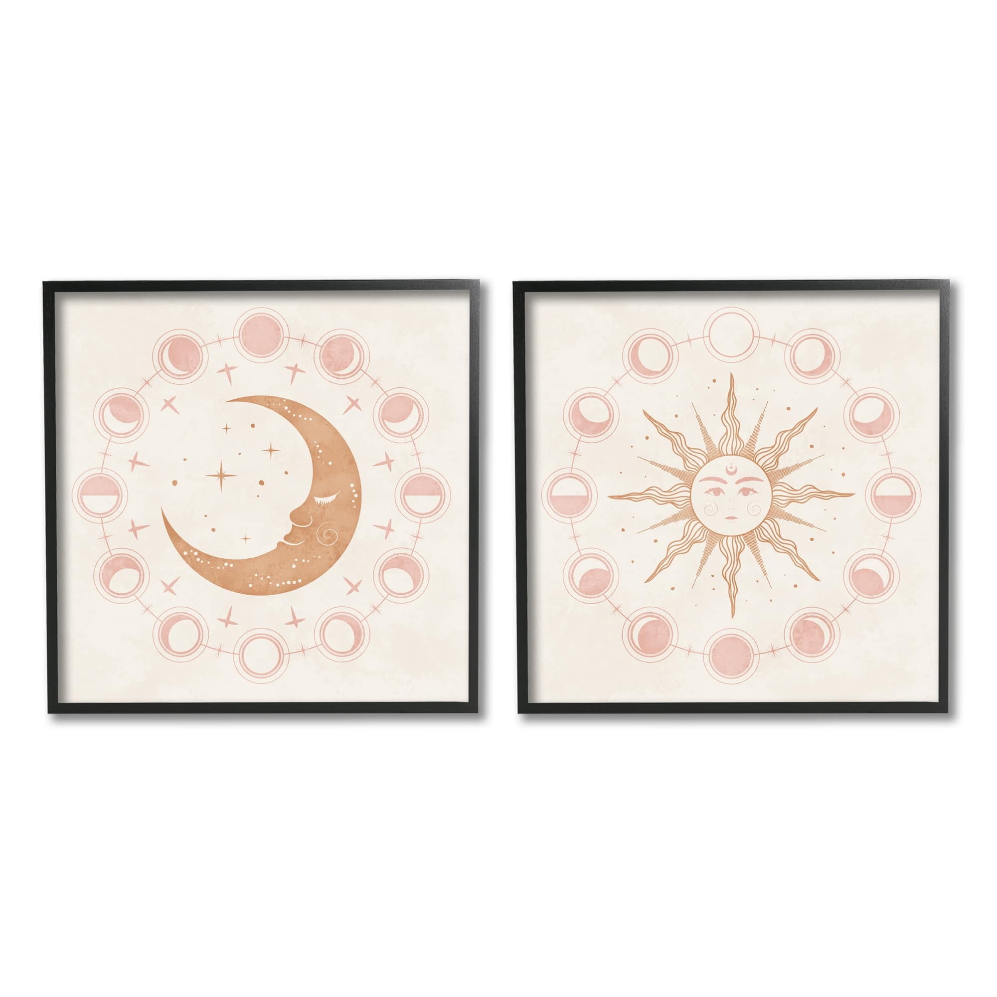 Stupell Industries Celestial Sun Moon Phases Astrology Illustration Graphic Art White Framed Art Print Wall Art Set of 2, 17x17, by Nina Blue