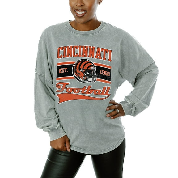 Women's Gameday Couture  Gray Cincinnati Bengals  Snow Wash Oversized Long Sleeve T-Shirt