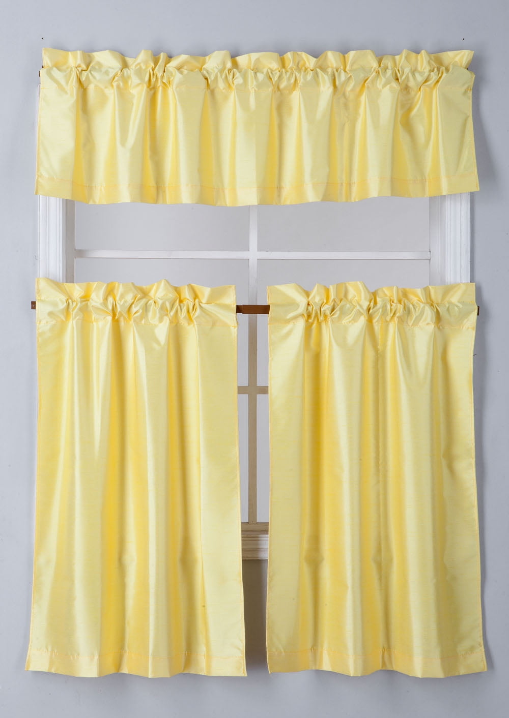 3Piece 7LO YELLOW Blackout Rod Pocket Kitchen Curtain Set, Two (2