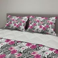 thumbnail image 2 of Tropical Comforter & Sham Bedding Set, Pink White Hibiscus Flowers on Monochromatic Background of Leaves, 3 pcs Duvet Set Microfiber Filling Quilt, 5 Sizes, Charcoal Grey Magenta, by Ambesonne, 2 of 4