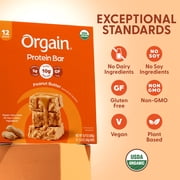 Orgain Organic Vegan Protein Snack Bars, Peanut Butter, 1.41oz (Pack of 12)