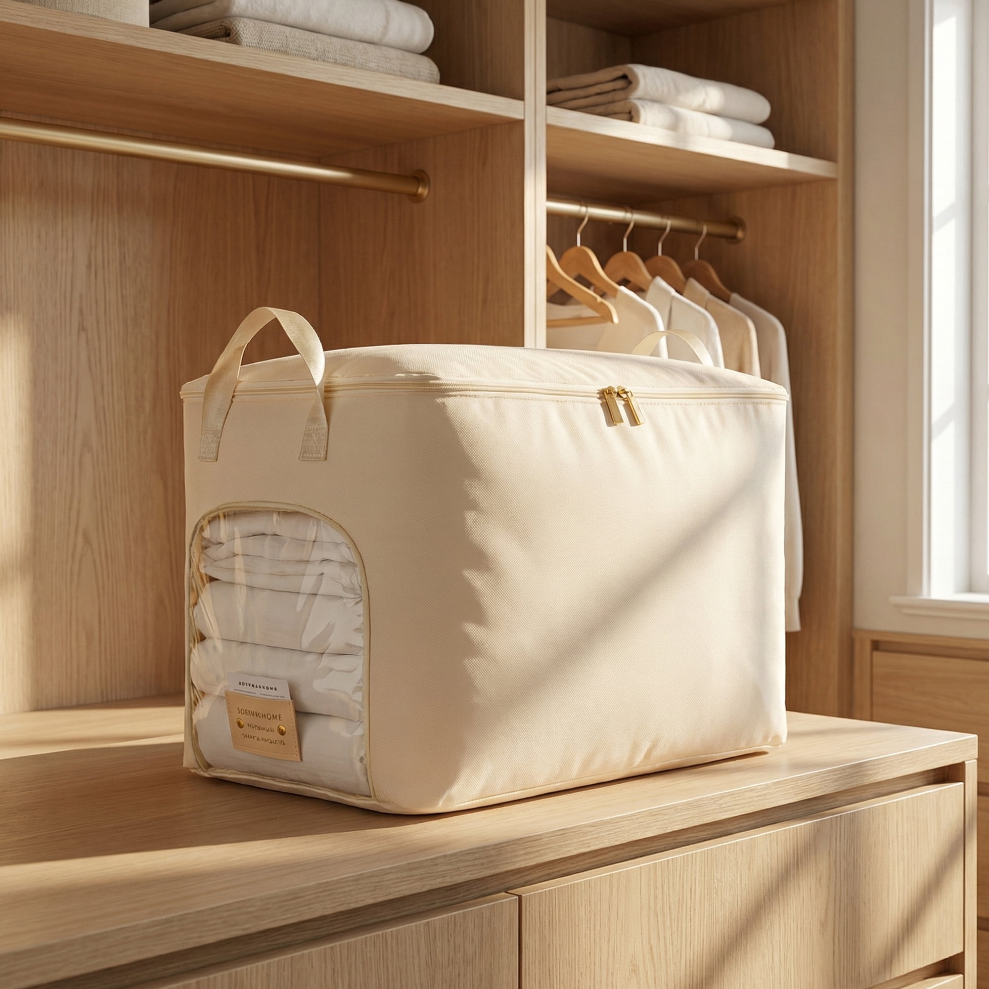 Unique Bargains Storage Bags with Handles for Organizing Bedroom Beige 11.8"x20.9"x13.8"