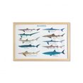 thumbnail image 1 of Shark Wall Art with Frame, Types of Sharks Pattern Whaler Piked Dogfish Whlae Shark Maritime Design Nautical, Printed Fabric Poster for Bathroom Living Room, 35" x 23", Multicolor, by Ambesonne, 1 of 2